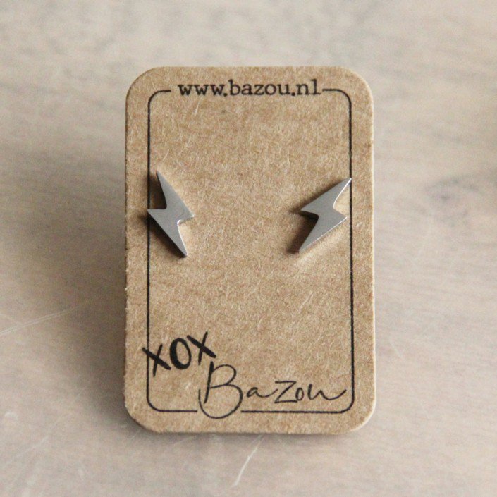 OS421 - RVS oorstekers bliksem - zilver