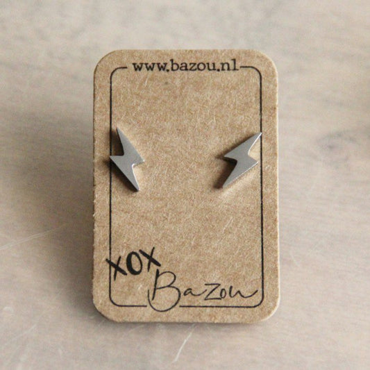 OS421 - RVS oorstekers bliksem - zilver