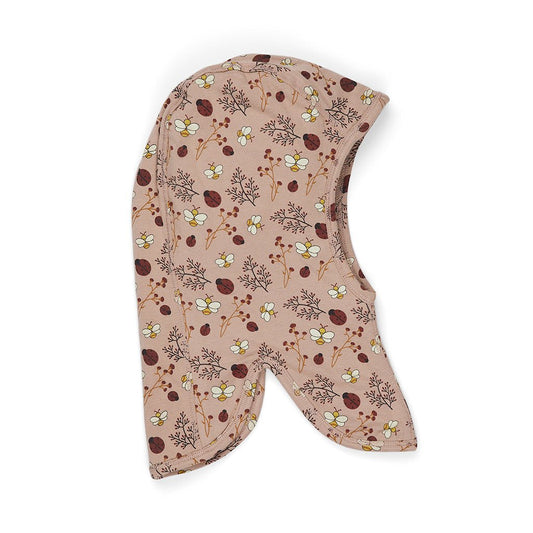 Nuuroo Alma Balaclava in Organic Cotton Jersey – Zachte en Warme Hoofdbedekking voor Kinderen – Kleur: Sand - Flower Bee, 50% Biologisch Katoen, 45% Modal, Maat 41-52